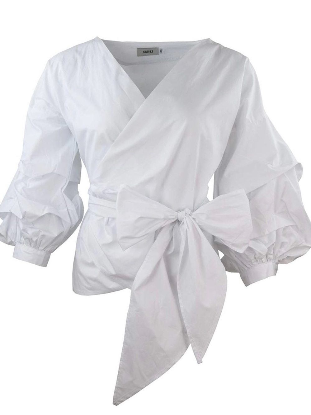 Women’s White Wrap Blouse with Statement Bow